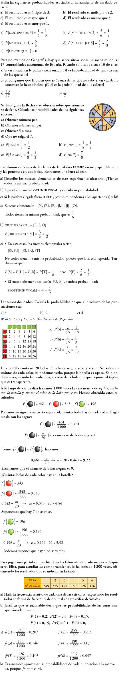 Matemáticas. Piensa y resuelve. Problemas resueltos 3ºESO de azar y probabilidad