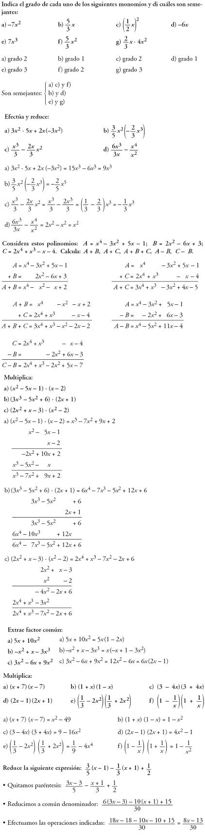 Matemáticas. Problemas resueltos 3º ESO - Operaciones con polinomios