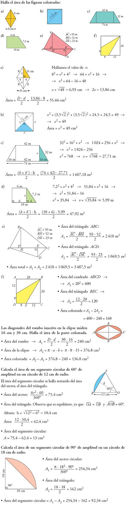 Problemas resueltos de áreas geometría 3º ESO