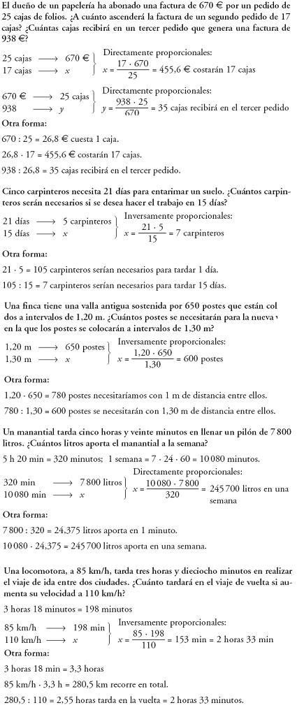 Matemáticas. Proporcionalidad directa e indirecta. Problemas resueltos