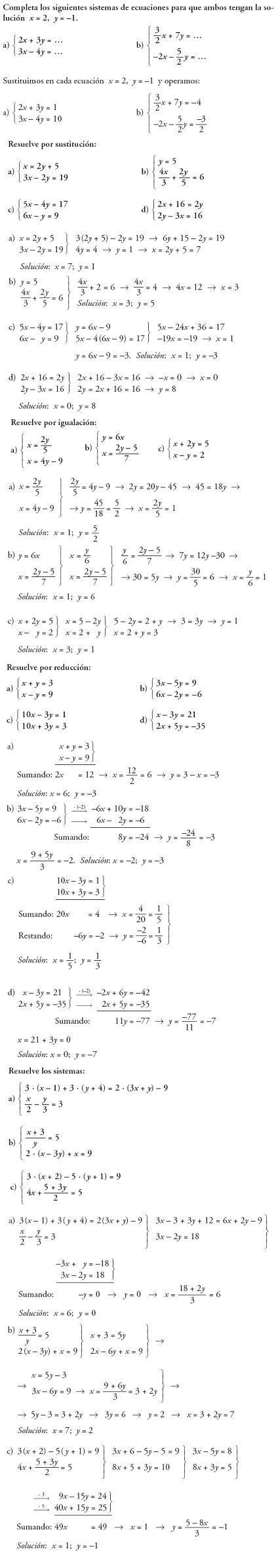 Matemáticas. Practica ejercicios sistemas de ecuaciones. Problemas resueltos.